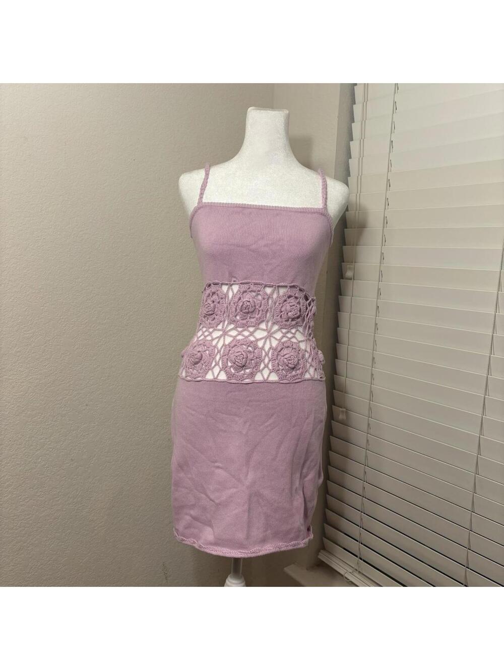 Lovers + Friends size M pastel lavender crochet cutout minidress cottagecore